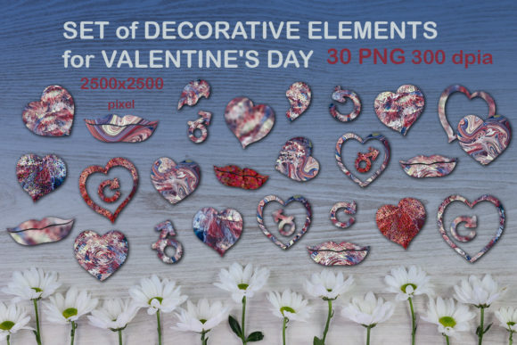 Set of Decorative Elements for Valentine